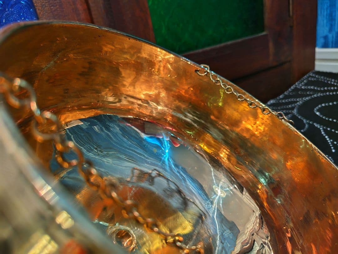 ２６♦シロダーラ ポット 約１．５㍑ ♦ 真鍮製 オーダーメイド スリランカ