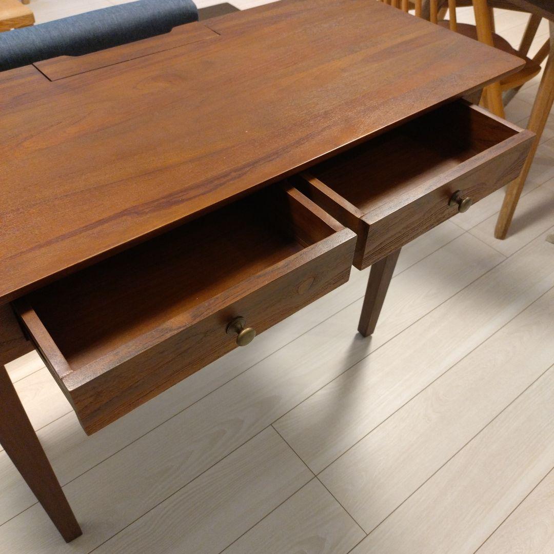 B-COMPANY チーク材 パソコンデスク 引き出し2つ タップ収納