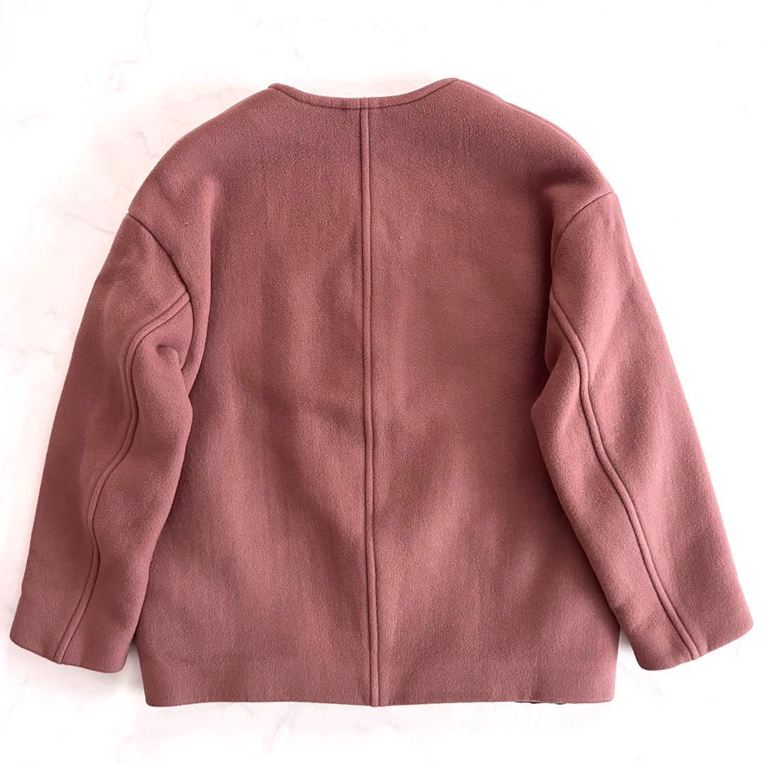 ノーブル Noble カシミヤ混カラーレスジップショートコート ブラウンピンク