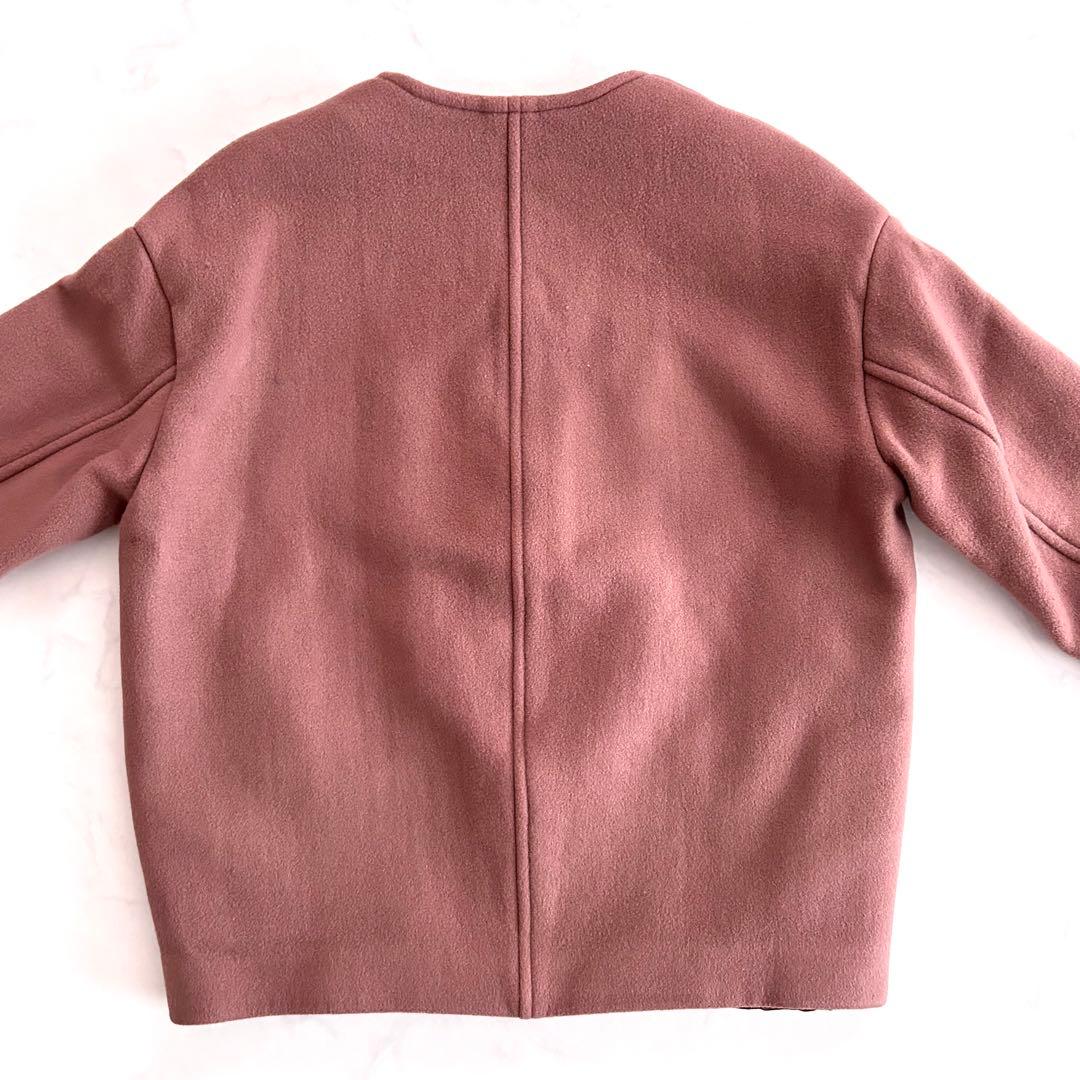 ノーブル Noble カシミヤ混カラーレスジップショートコート ブラウンピンク