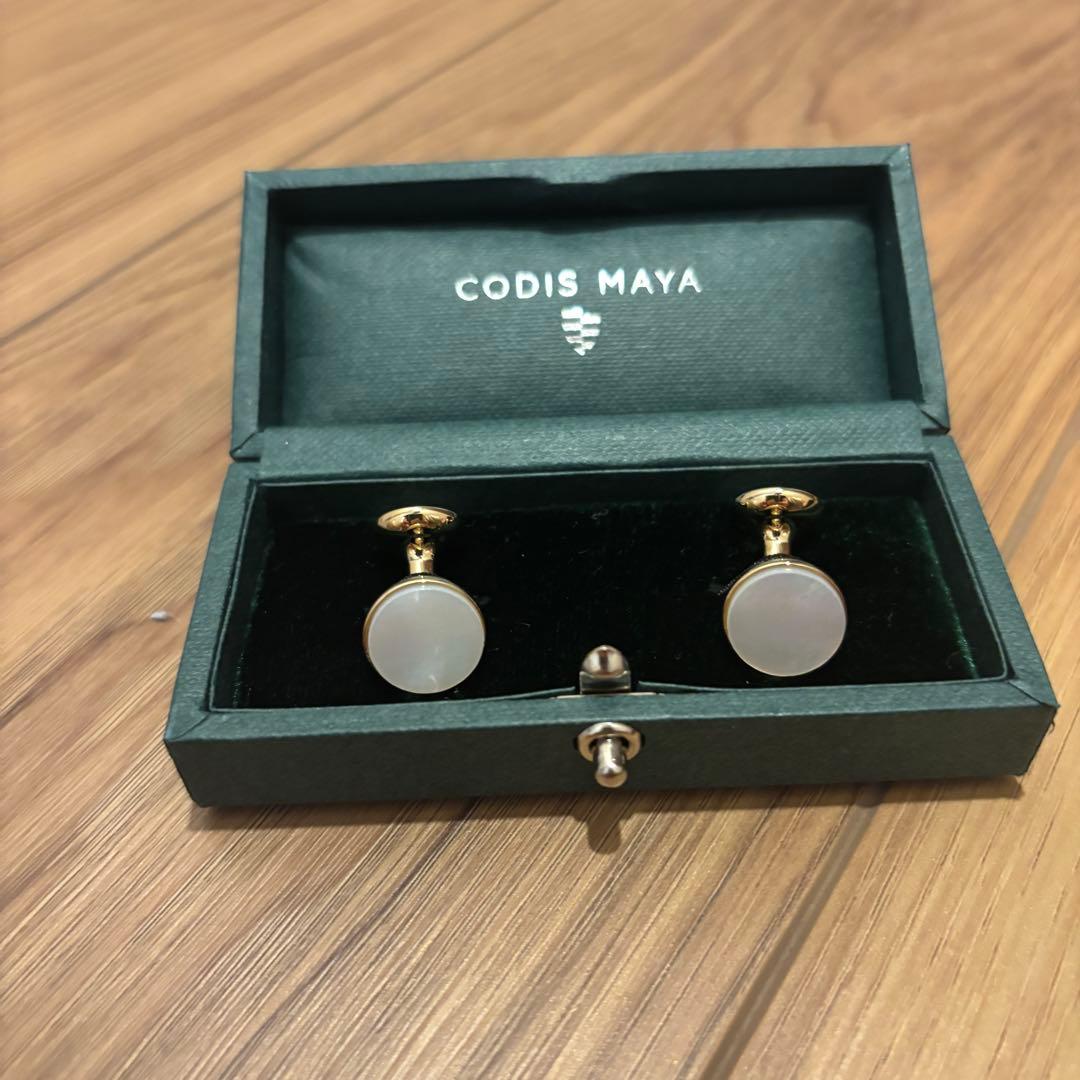 【1度のみ着用】CODIS MAYA ボウ カフリンクス ゴールド×パール