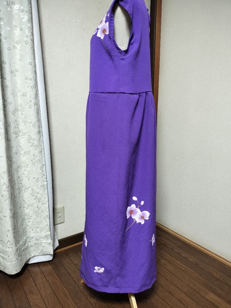 ♥セール♥着物リメイク　振袖　花草文　ワンピース　紫色