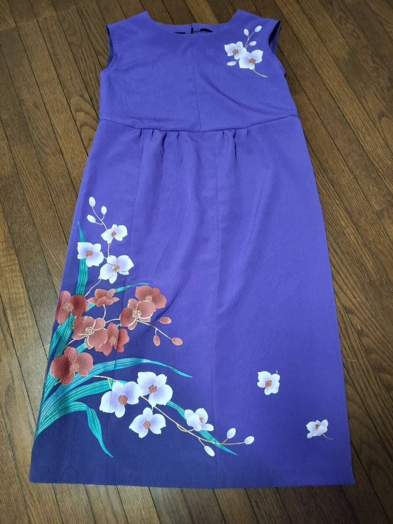 ♥セール♥着物リメイク　振袖　花草文　ワンピース　紫色