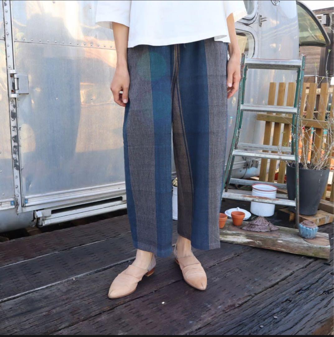 【手織】藍染ストレートワイドパンツ　シサム工房