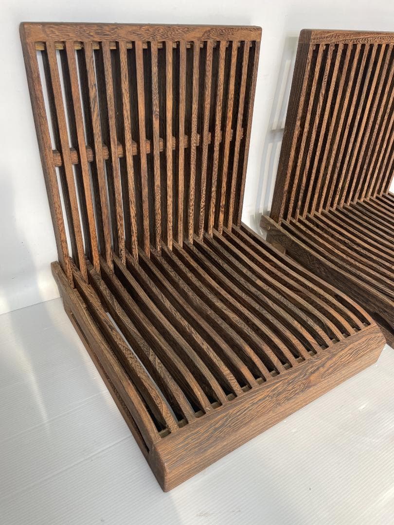 木製座椅子 折りたたみ 軽量桐材 2脚セット　格子 和座敷 昭和レトロ