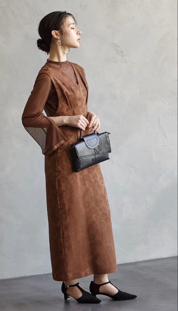 チュールブラウス付きジャカードIラインドレス　AIMER