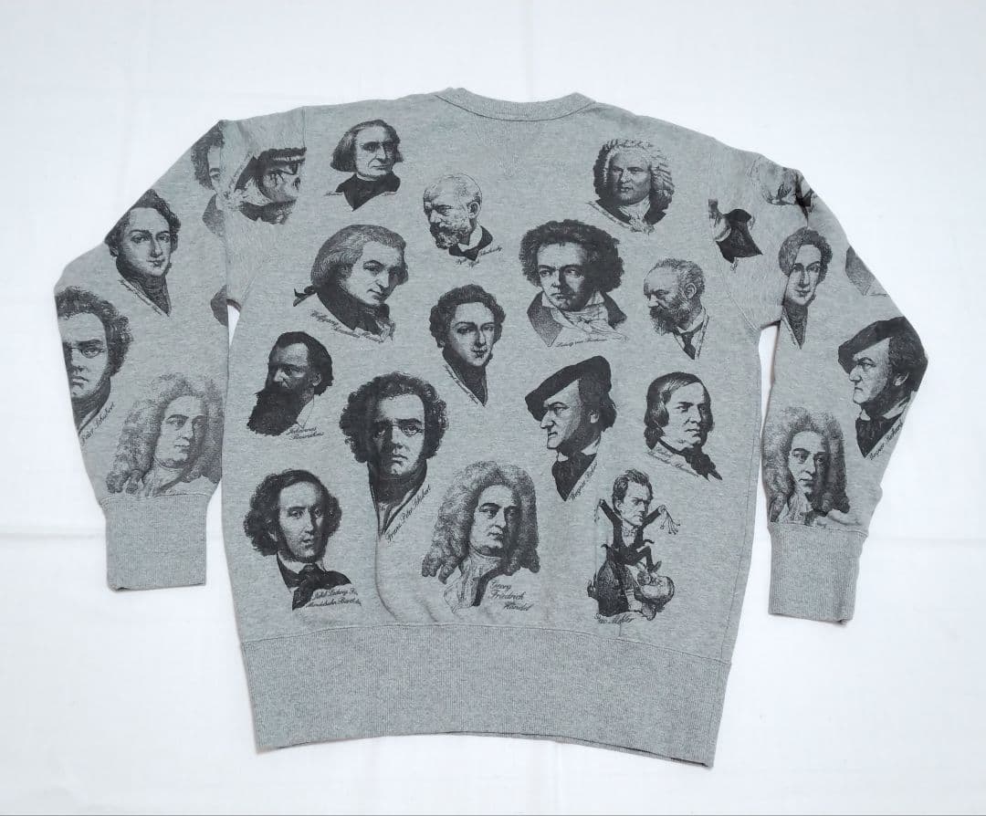 フェローズ　総柄 クルーネック スウェット プリント 裏毛 両V 音楽家/XL