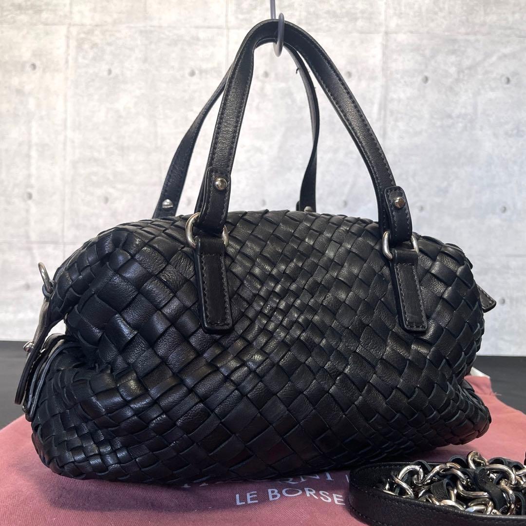 専用品FALORNI イントレチャート ブラック レザー 2WAYハンドバッグ