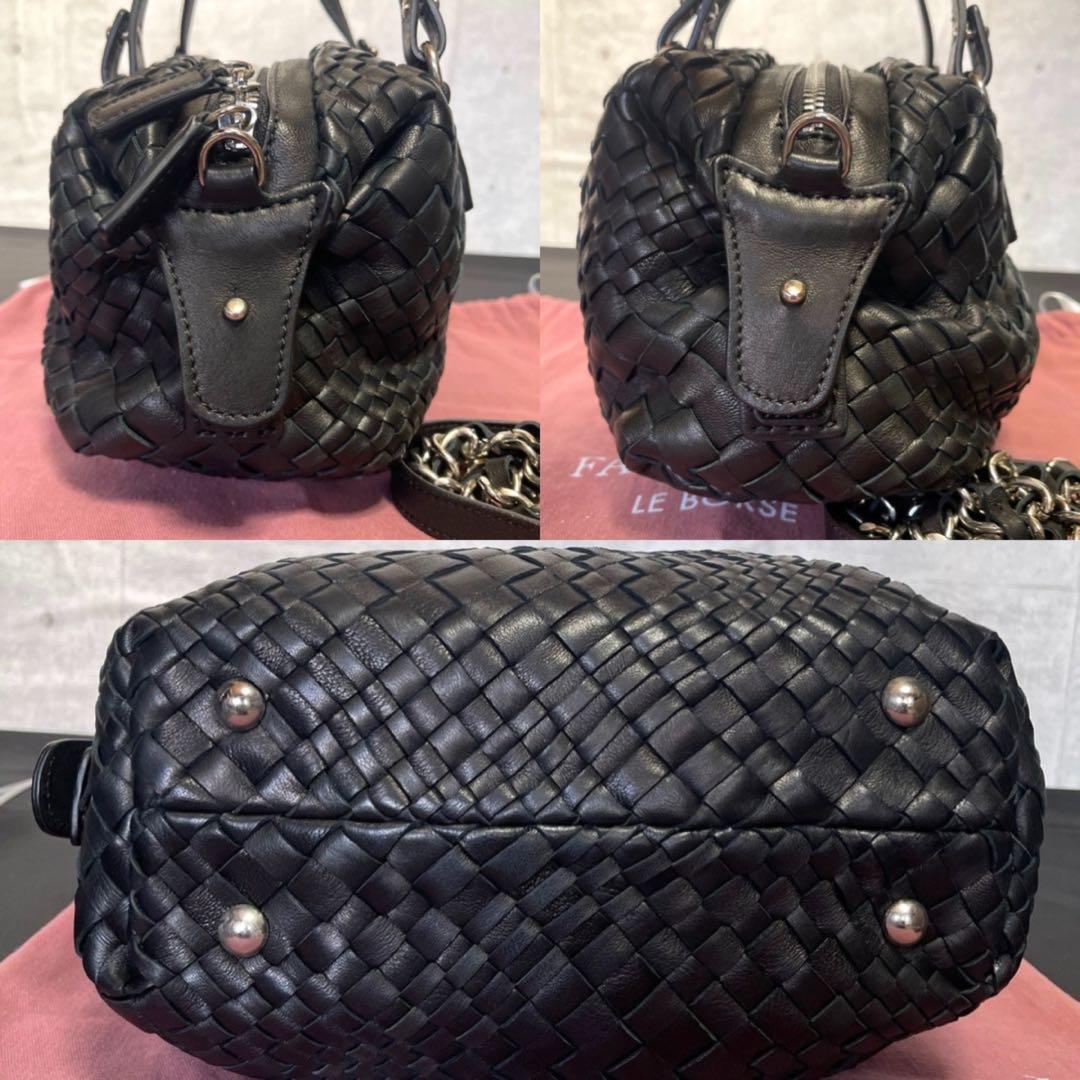 専用品FALORNI イントレチャート ブラック レザー 2WAYハンドバッグ