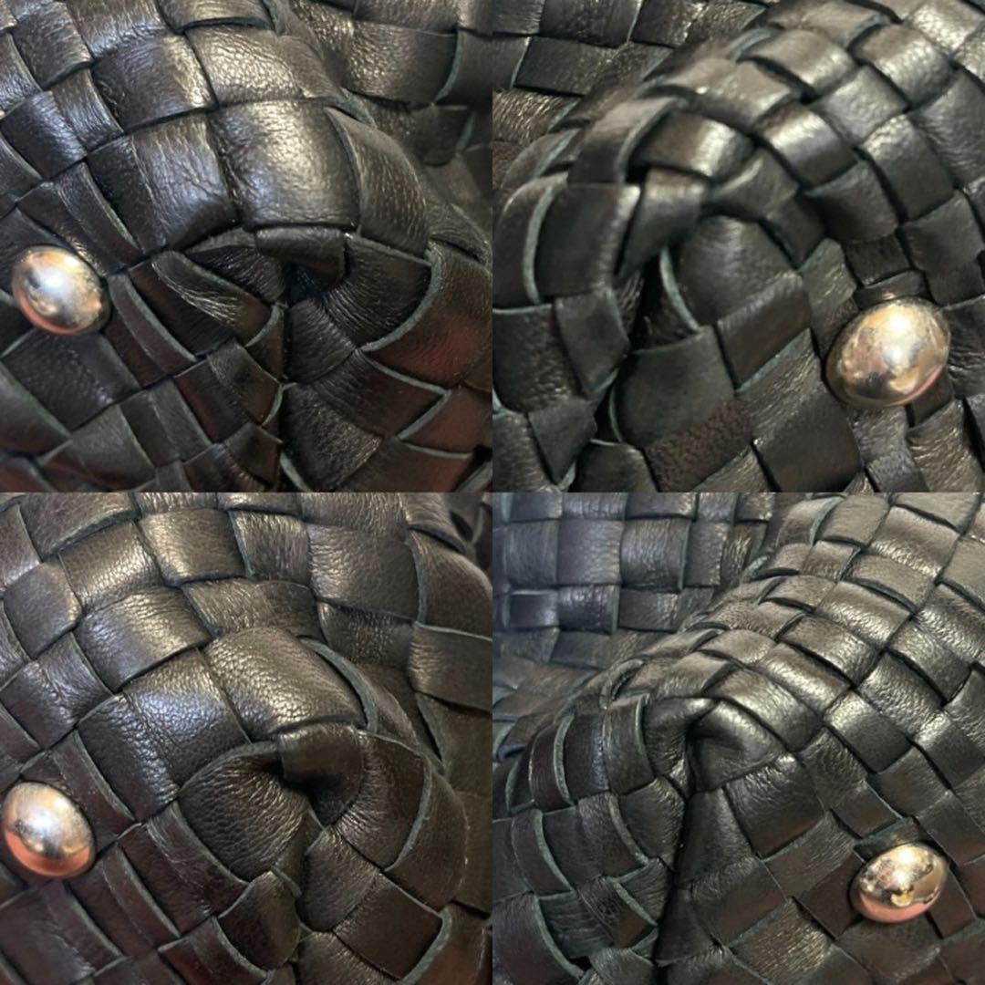 専用品FALORNI イントレチャート ブラック レザー 2WAYハンドバッグ