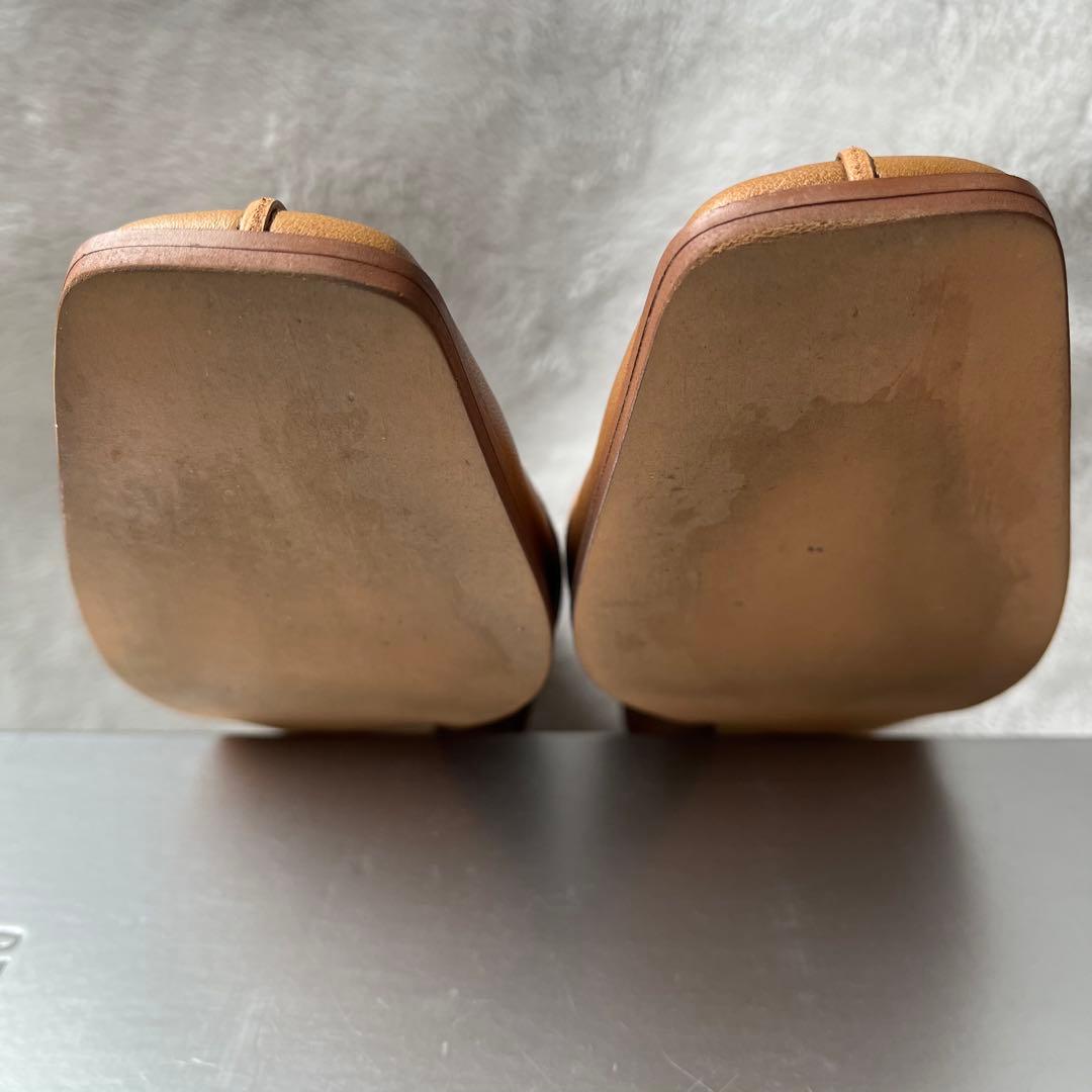 美品☆グリーズ 25cm パンプス レザースクエアクロスシームアンクルフラット