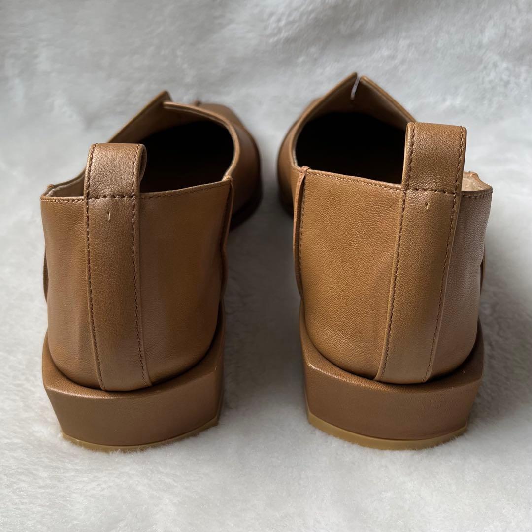 美品☆グリーズ 25cm パンプス レザースクエアクロスシームアンクルフラット