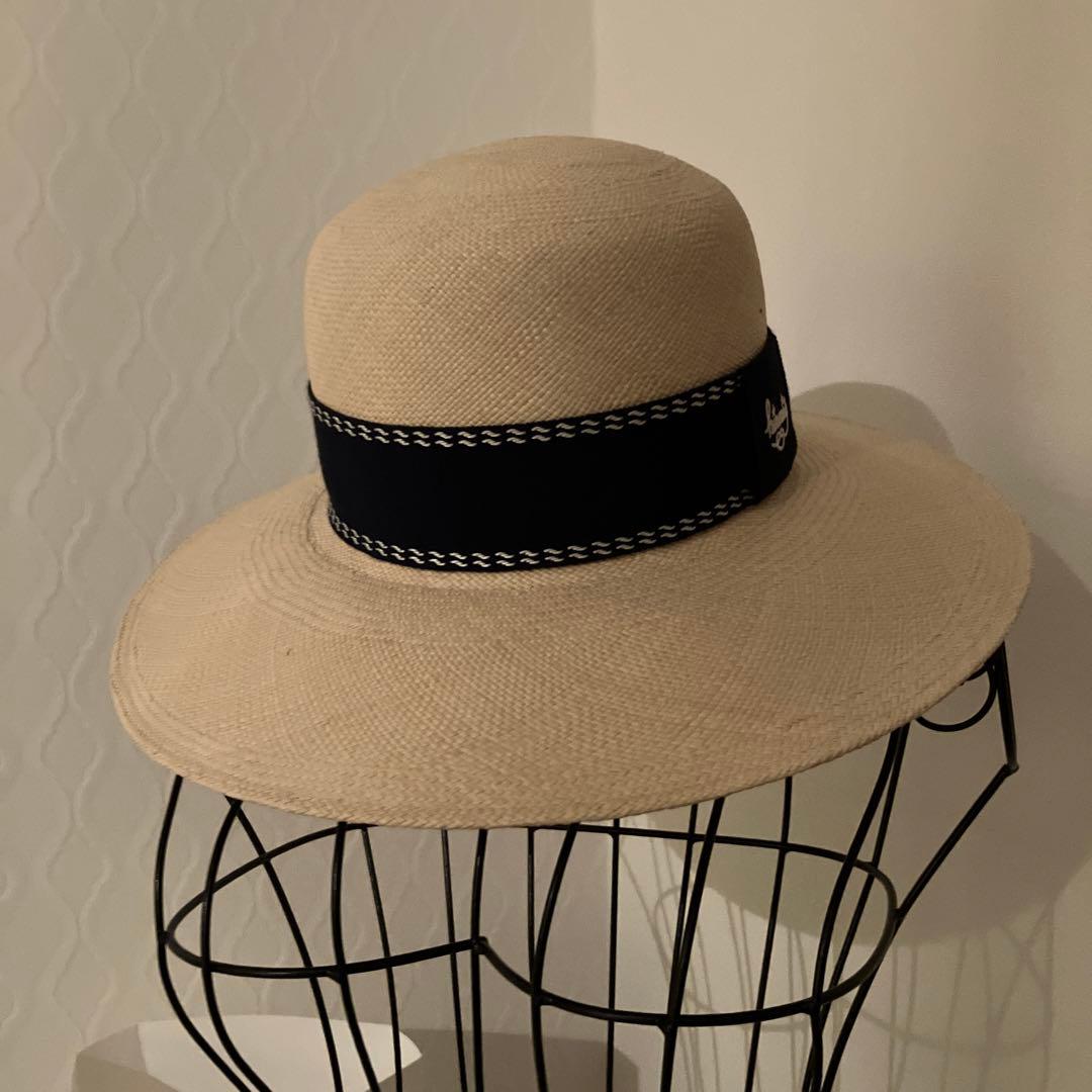 美品 HERMES ハット 帽子 ネイビー 57 ストローハット 麦わら帽子