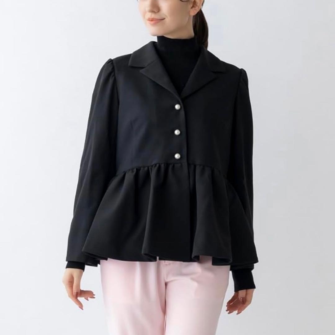 【sono】モイスティレディ ジャケット ペプラム パール フォーマル ネイビー