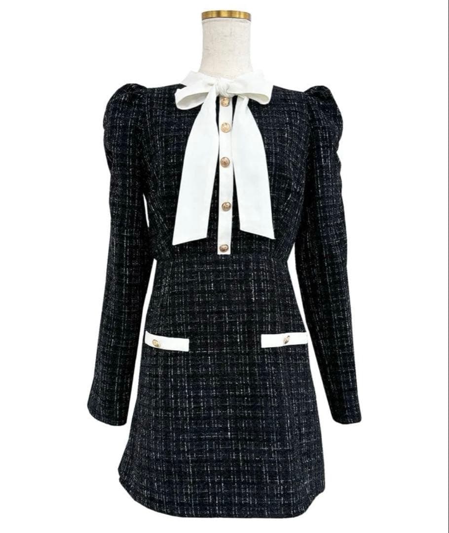 ロゼミューズ ribbon tie tweed mini onepiece