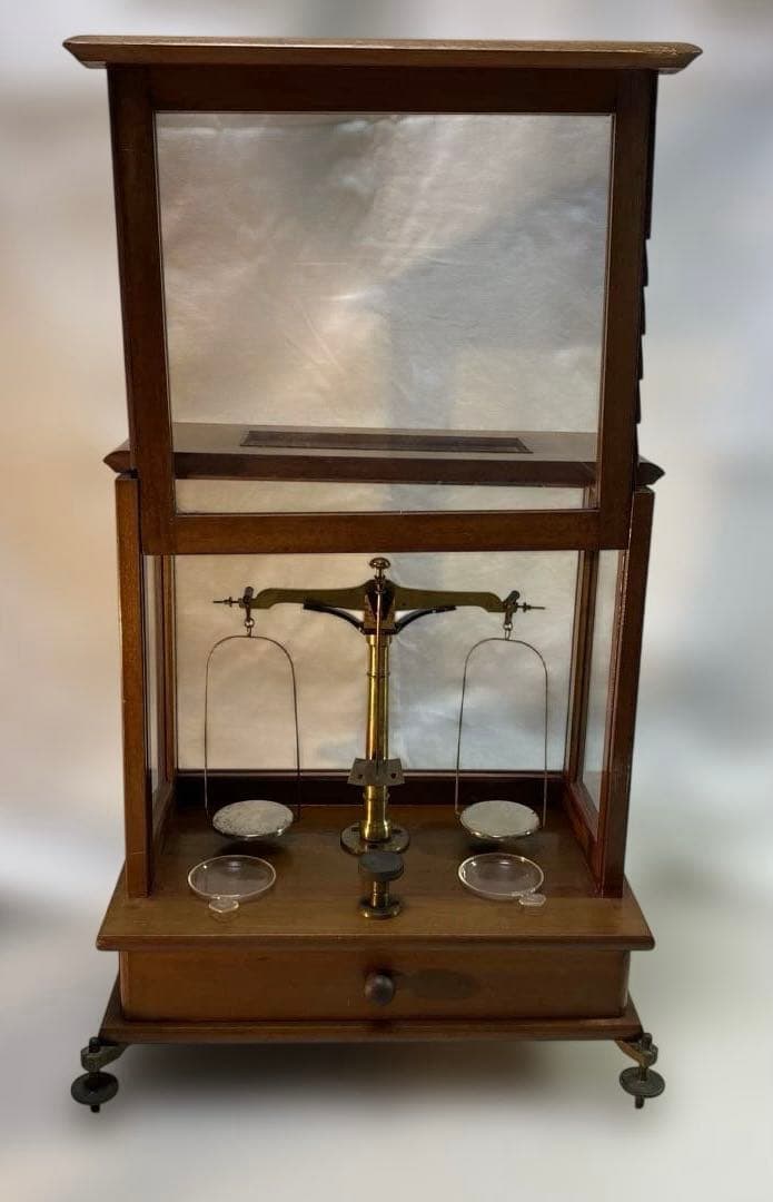 アンティーク 木製天秤 ガラスケース付き 動作可