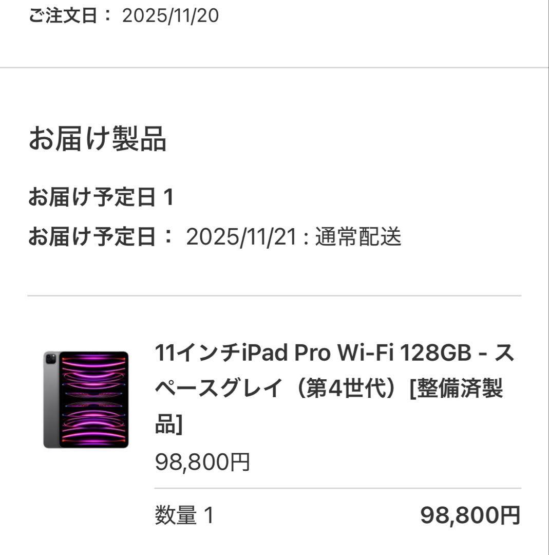 iPad Pro 11インチ　第四世代　M2 最大容量100%