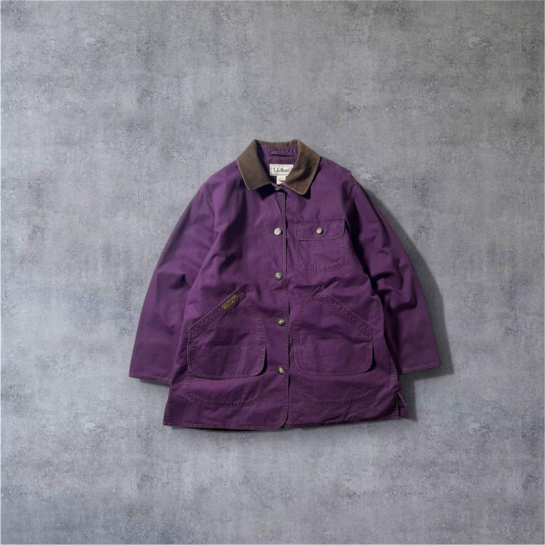 L.L.Bean ハンティングジャケット レザー襟 パープル 古着