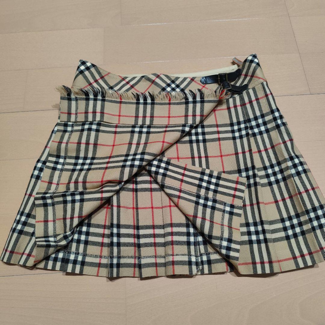 バーバリー ロンドン ノバチェック ベルト バックプリーツミニスカート 36