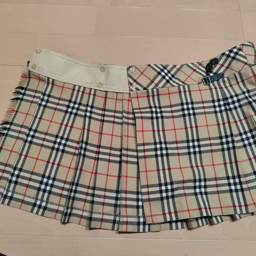 バーバリー ロンドン ノバチェック ベルト バックプリーツミニスカート 36