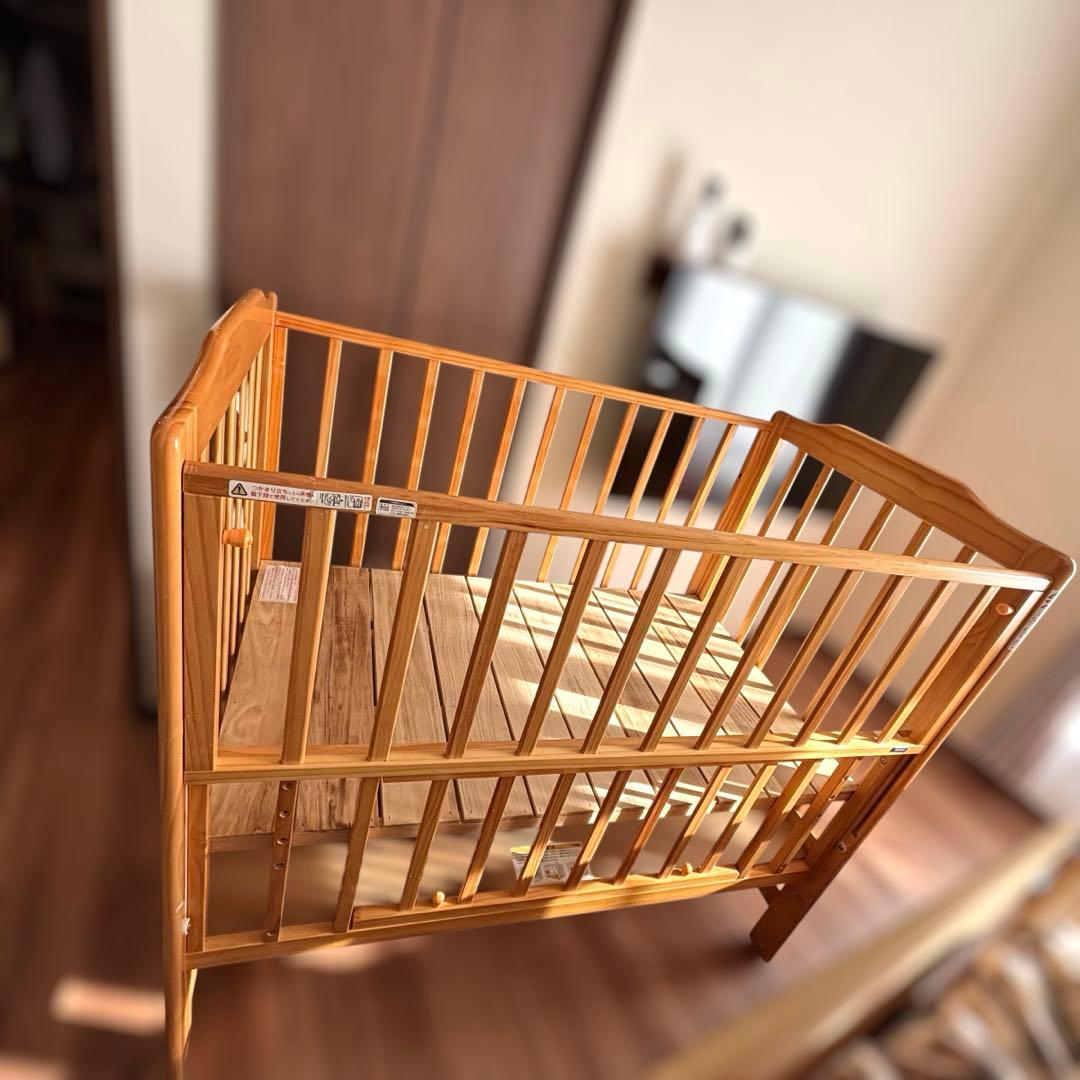 カトージ ハイシートベビーベッド02399 ナチュラル キャスター付き　清潔