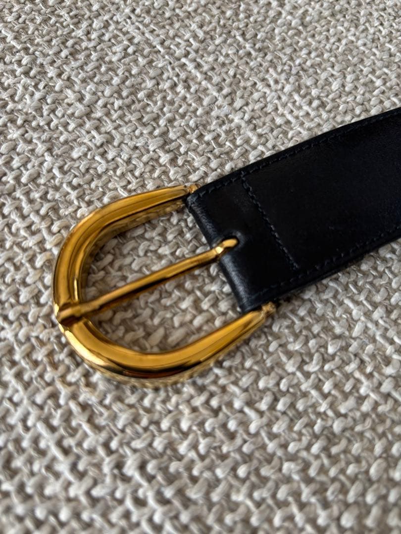 CÉLINE ブラックレザーベルト ゴールドバックル