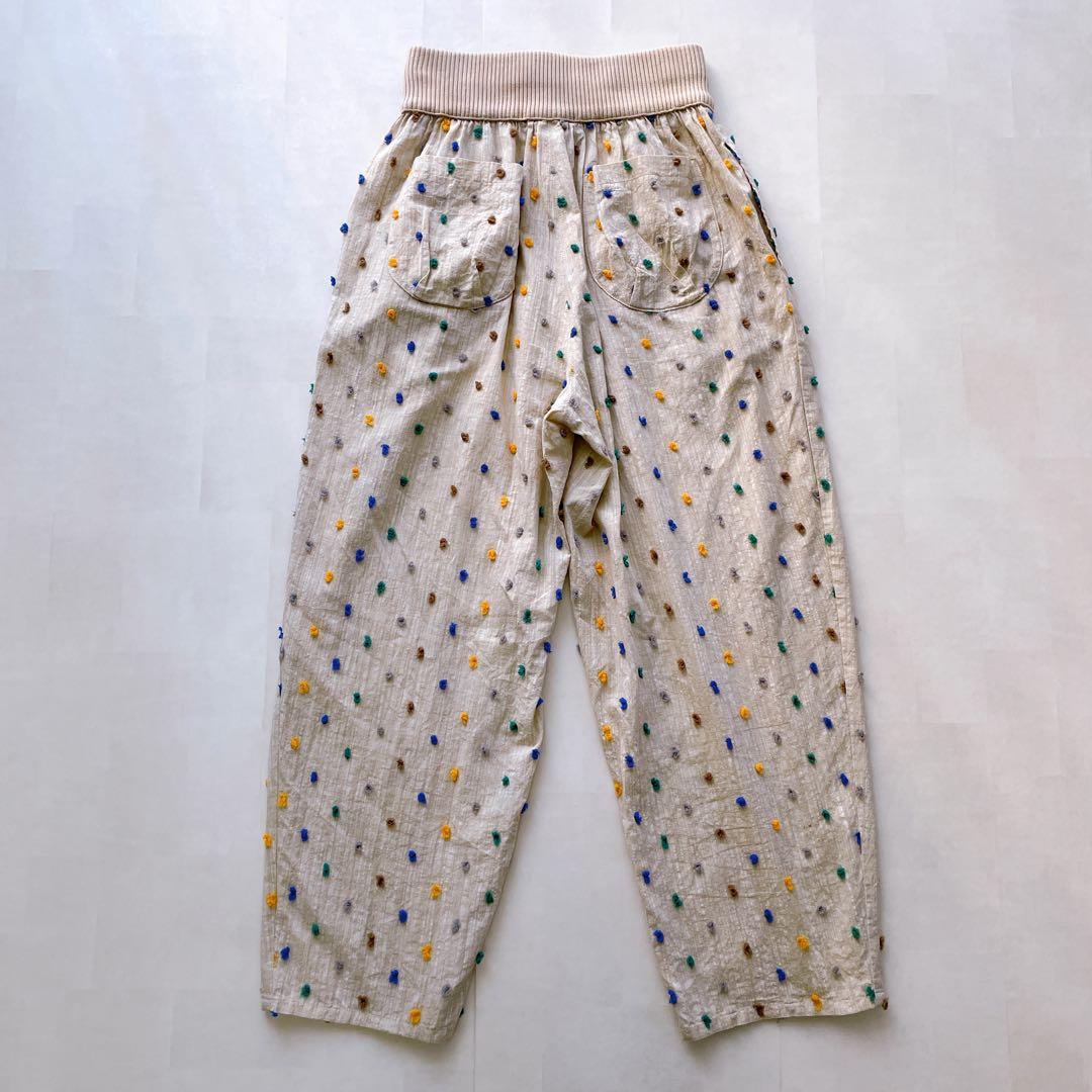 日本製✨エムアンドキョウコ 刺繍パンツ ドット 佐藤繊維 コットン ベージュ S