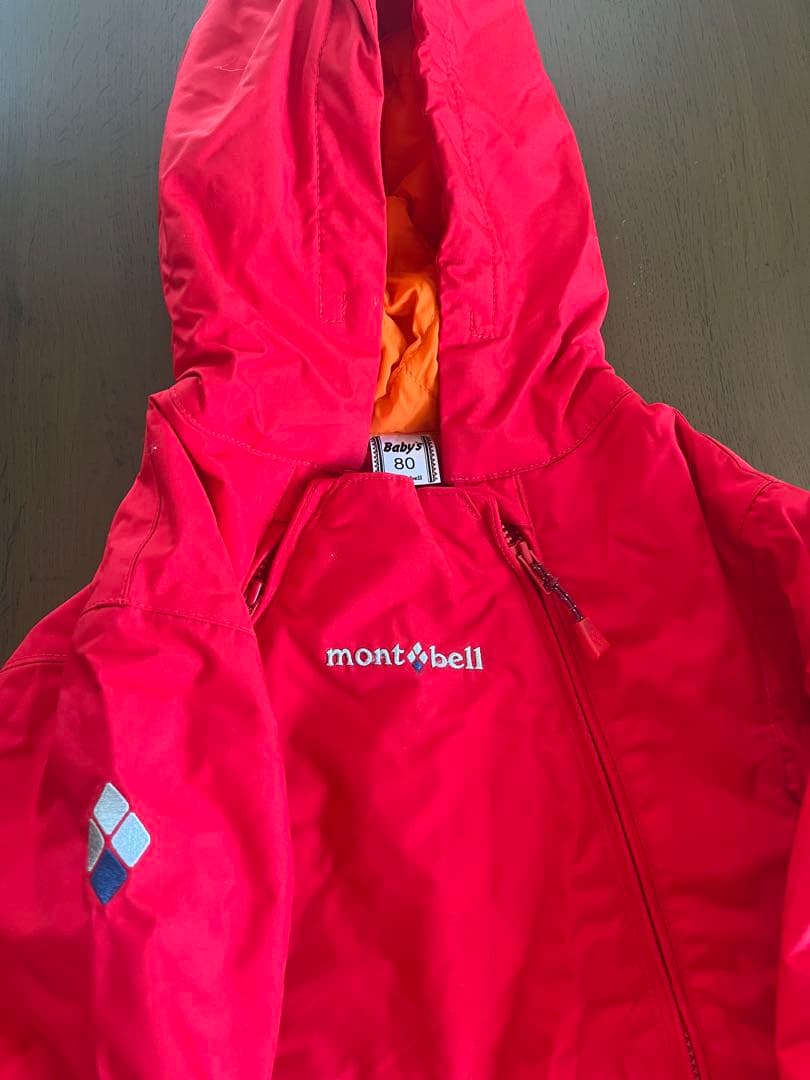 montbell 赤 フード付ベビージャンプスーツ80cm