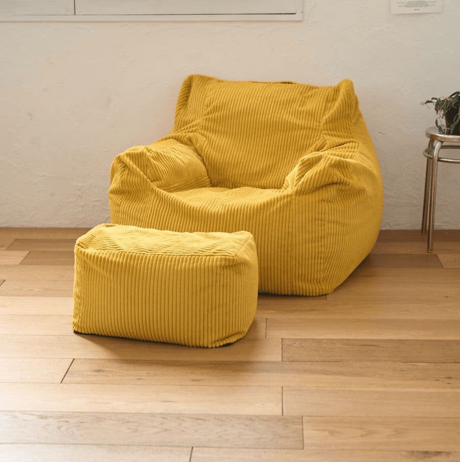 LOOSY 1人掛けビーズソファ ソファ+オットマン mustard色