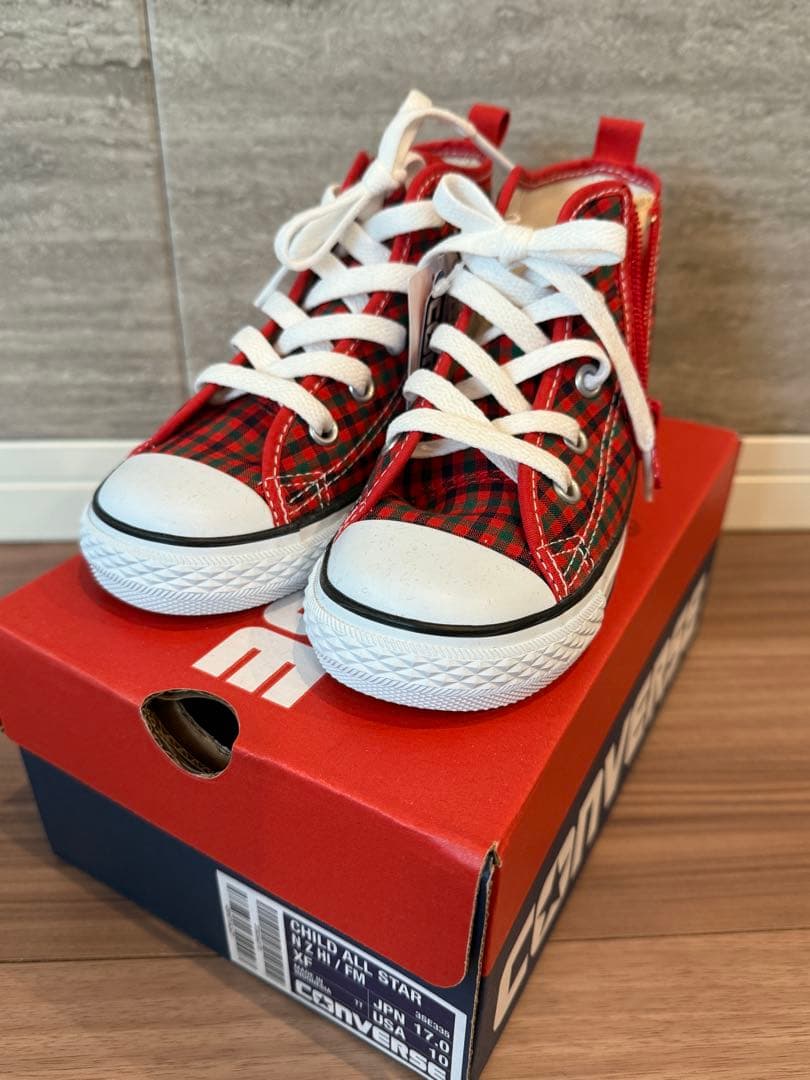 CONVERSE 赤と黒 チェック スニーカー 17cm