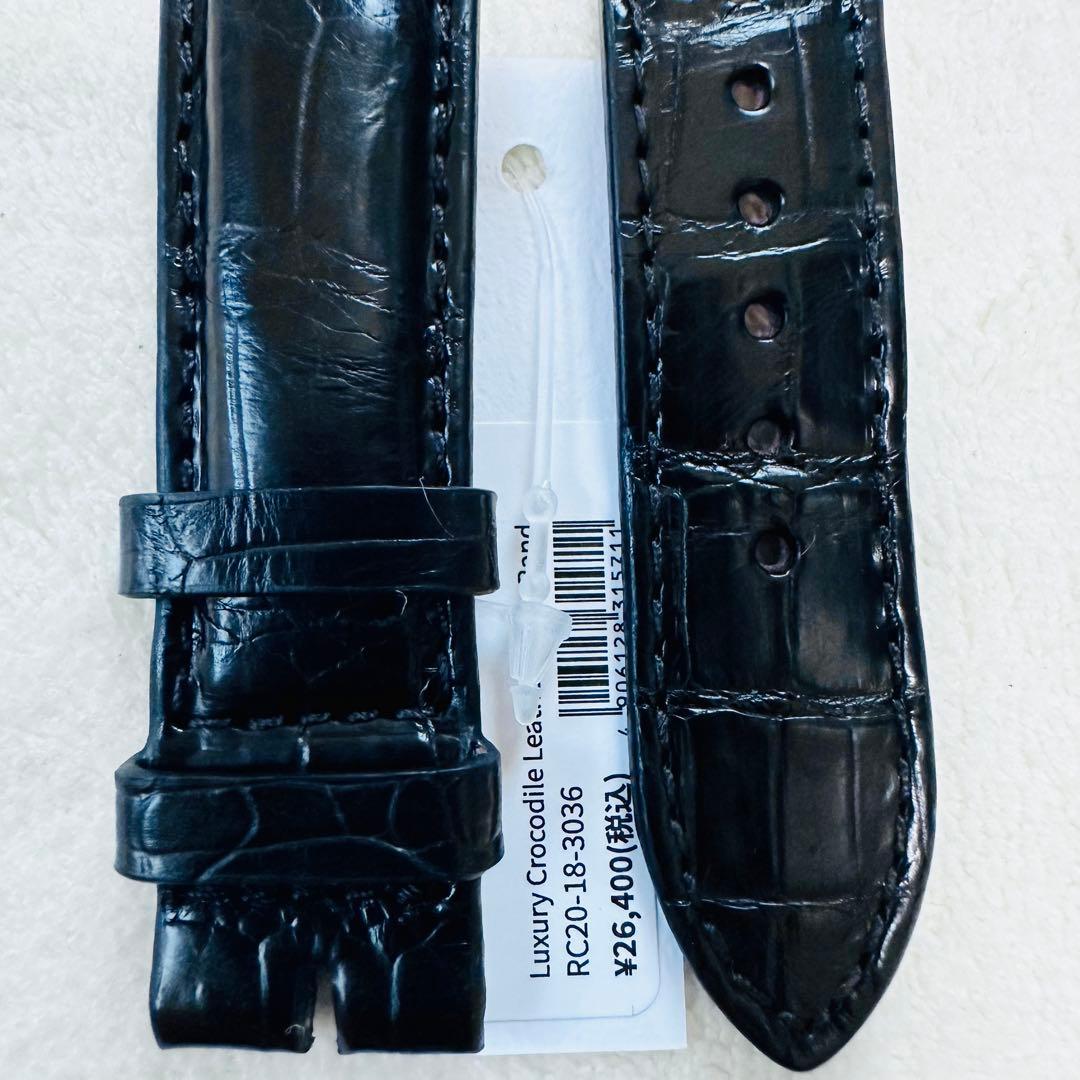 3036#20mm-18mmブラック★本物クロコダイルレザーベルト★スイス製