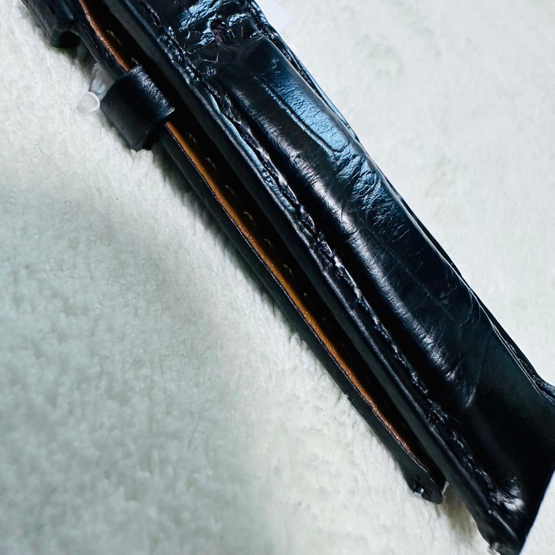 3036#20mm-18mmブラック★本物クロコダイルレザーベルト★スイス製