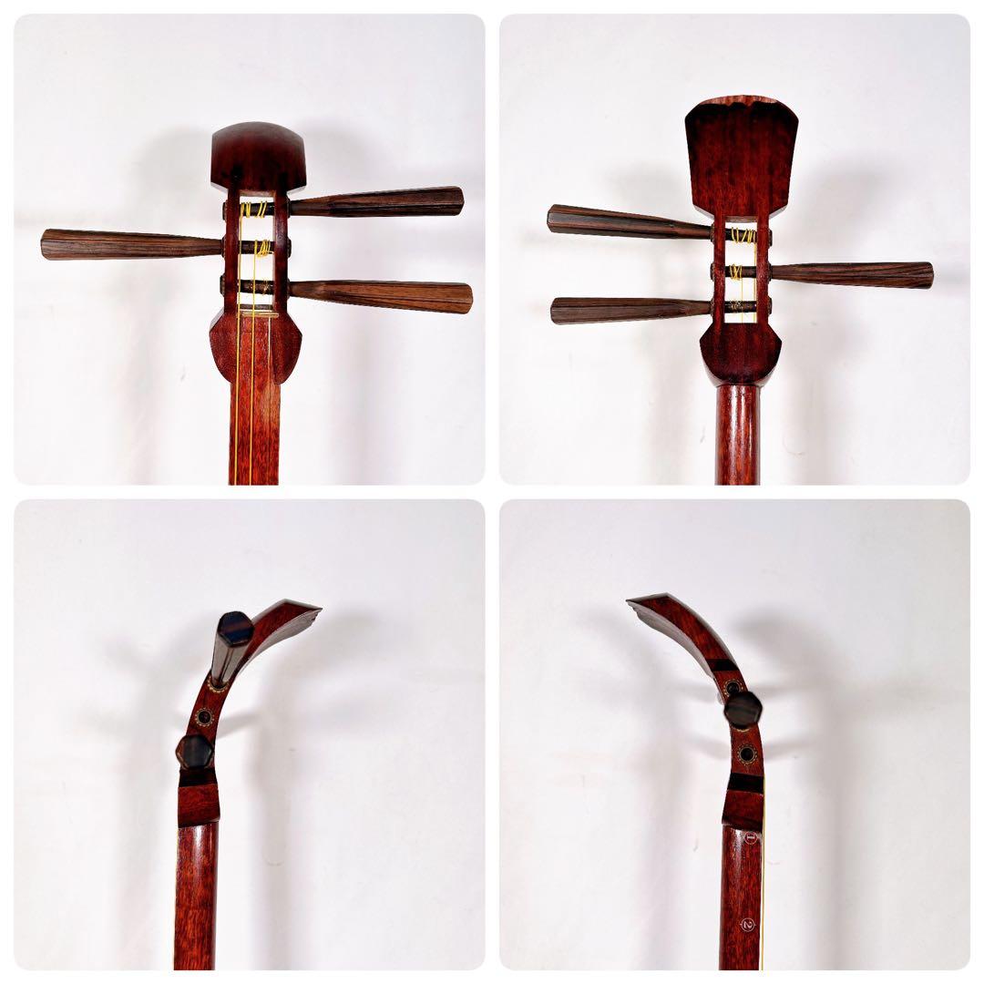 【希少】長唄三味線　細棹　花梨　正寸　丸打胴　本皮　皮破れなし　①