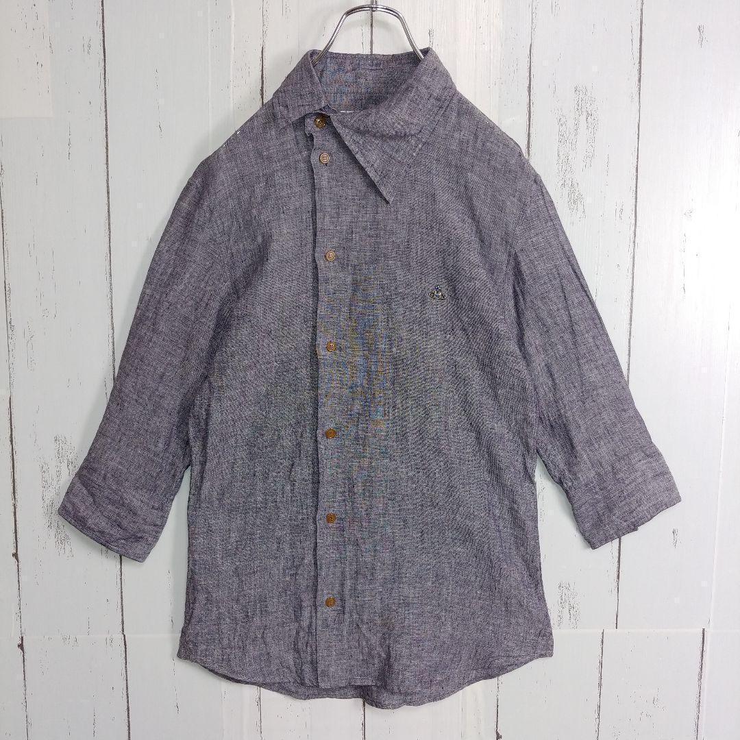 【希少モデル】ヴィヴィアン・ウエストウッド 変則シャツ くすみグレー 刺繍ロゴM