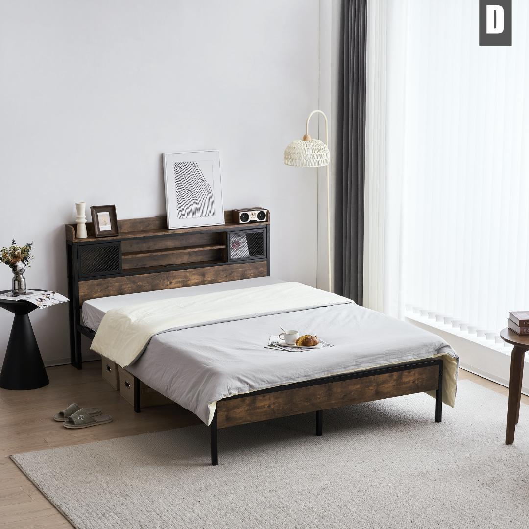 在庫一掃！D・ダブル　高級ベッドフレーム・コンセント付き（赤字価格）