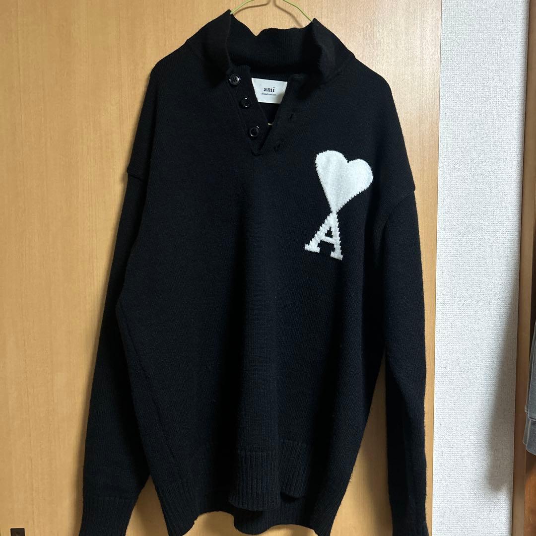 アミパリス amiparis 黒 ニットポロシャツ L