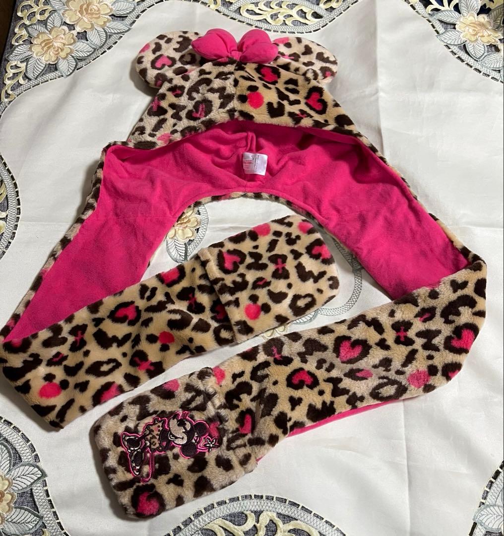 ディズニー　マフラーキャップ　ミニー　ヒョウ柄