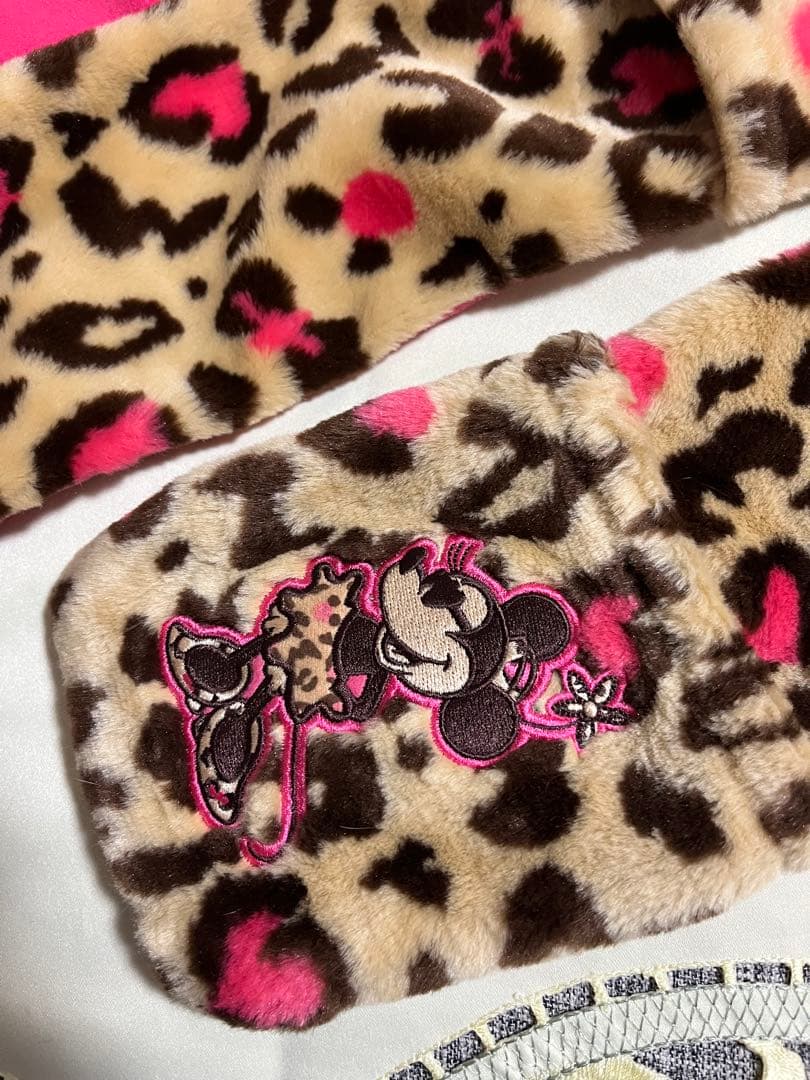 ディズニー　マフラーキャップ　ミニー　ヒョウ柄