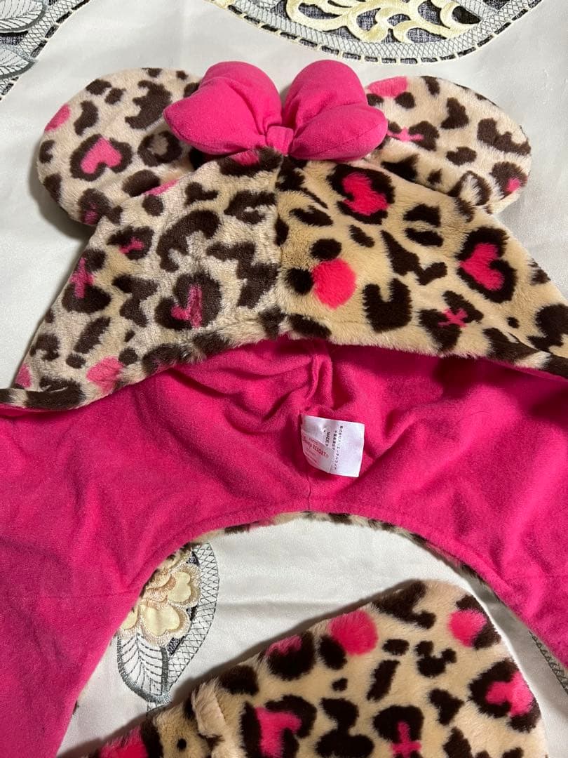 ディズニー　マフラーキャップ　ミニー　ヒョウ柄