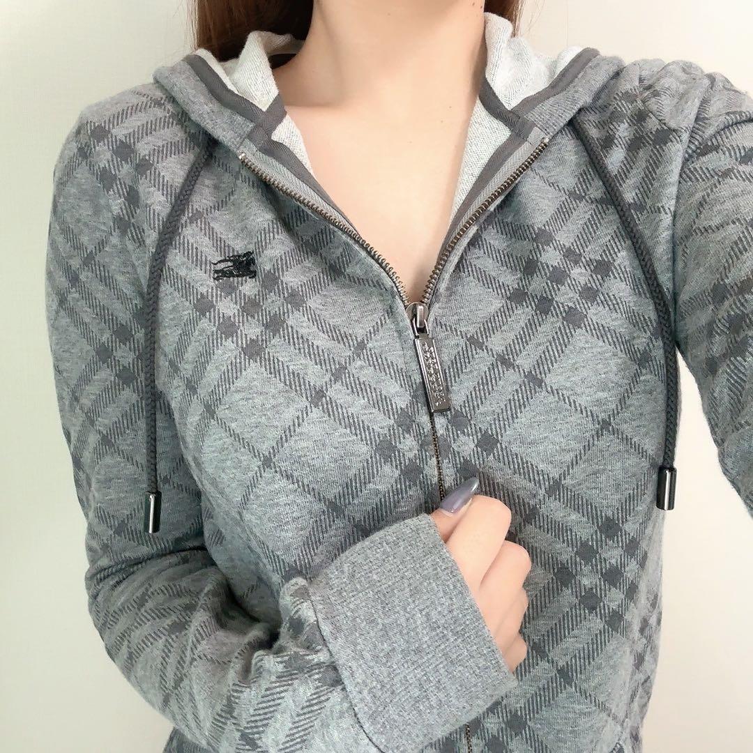 Burberry パーカー グレー チェック ロゴ
