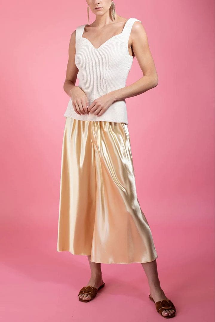 【KHAITE】yellow-GOLD サテン クロップド ワイド パンツ