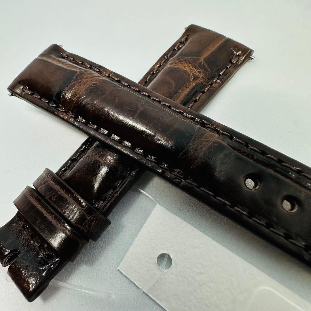 1068#18mm-16mmダークブラウン★本物クロコダイルベルト★スイス製