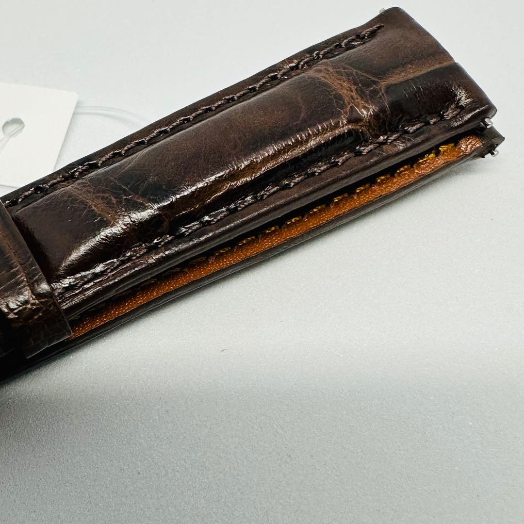 1068#18mm-16mmダークブラウン★本物クロコダイルベルト★スイス製