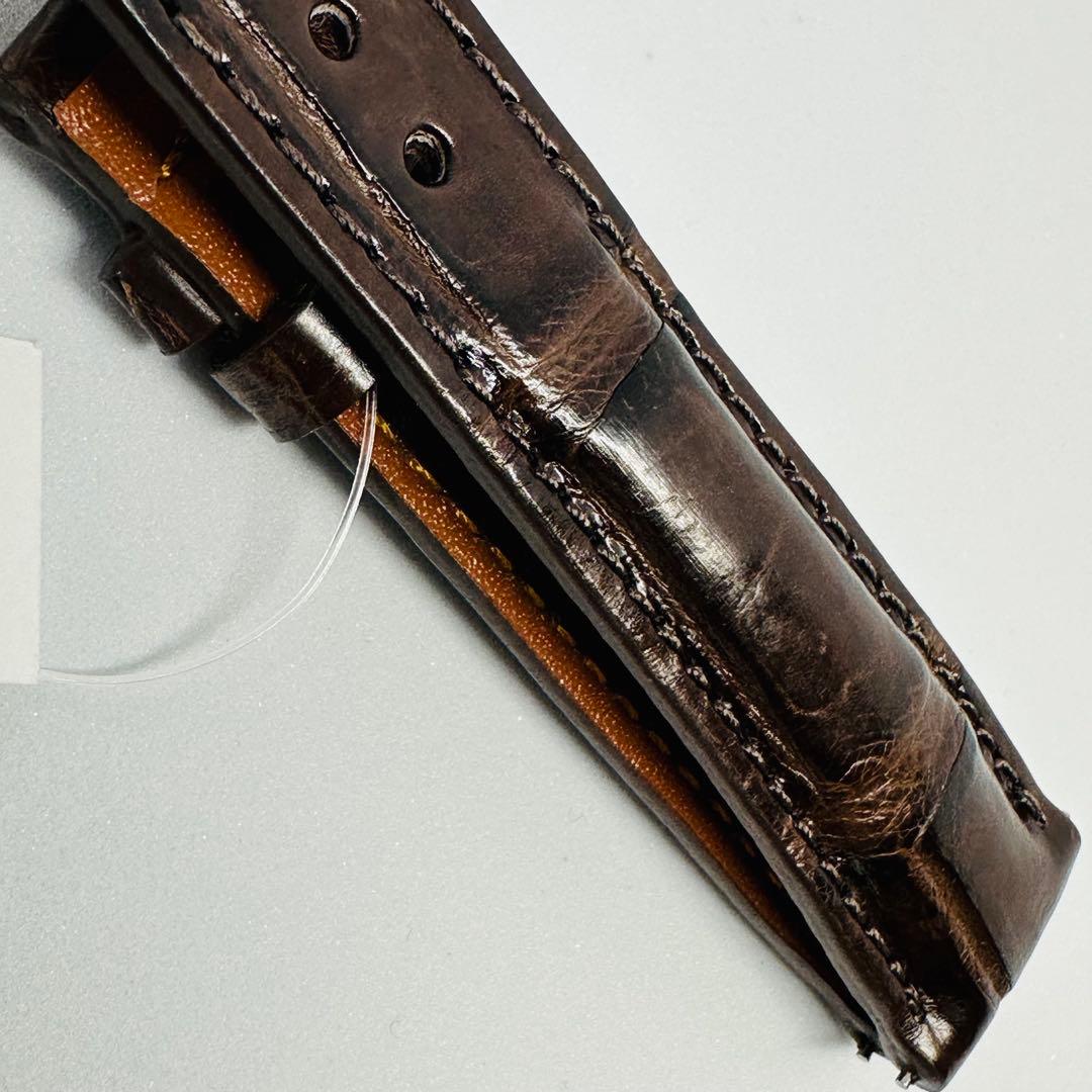 1068#18mm-16mmダークブラウン★本物クロコダイルベルト★スイス製