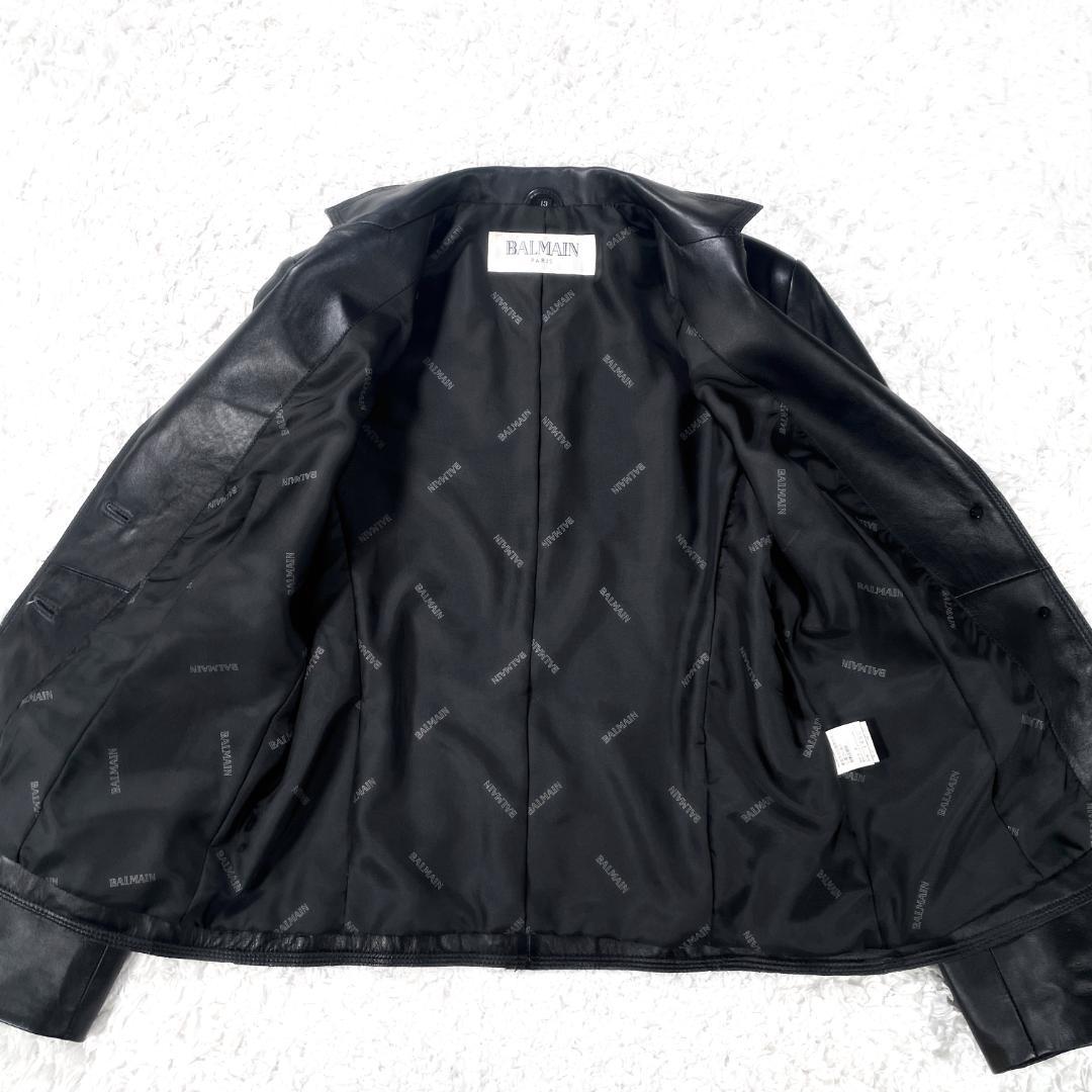 ✨未使用級✨ BALMAIN 羊革 レザージャケット 13号 上品 高級感 黒