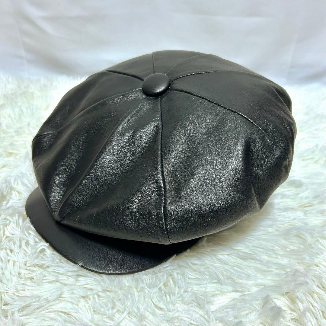 美品　newyork hat ラムスキン　ビッグアップル　キャスケット　本革　黒