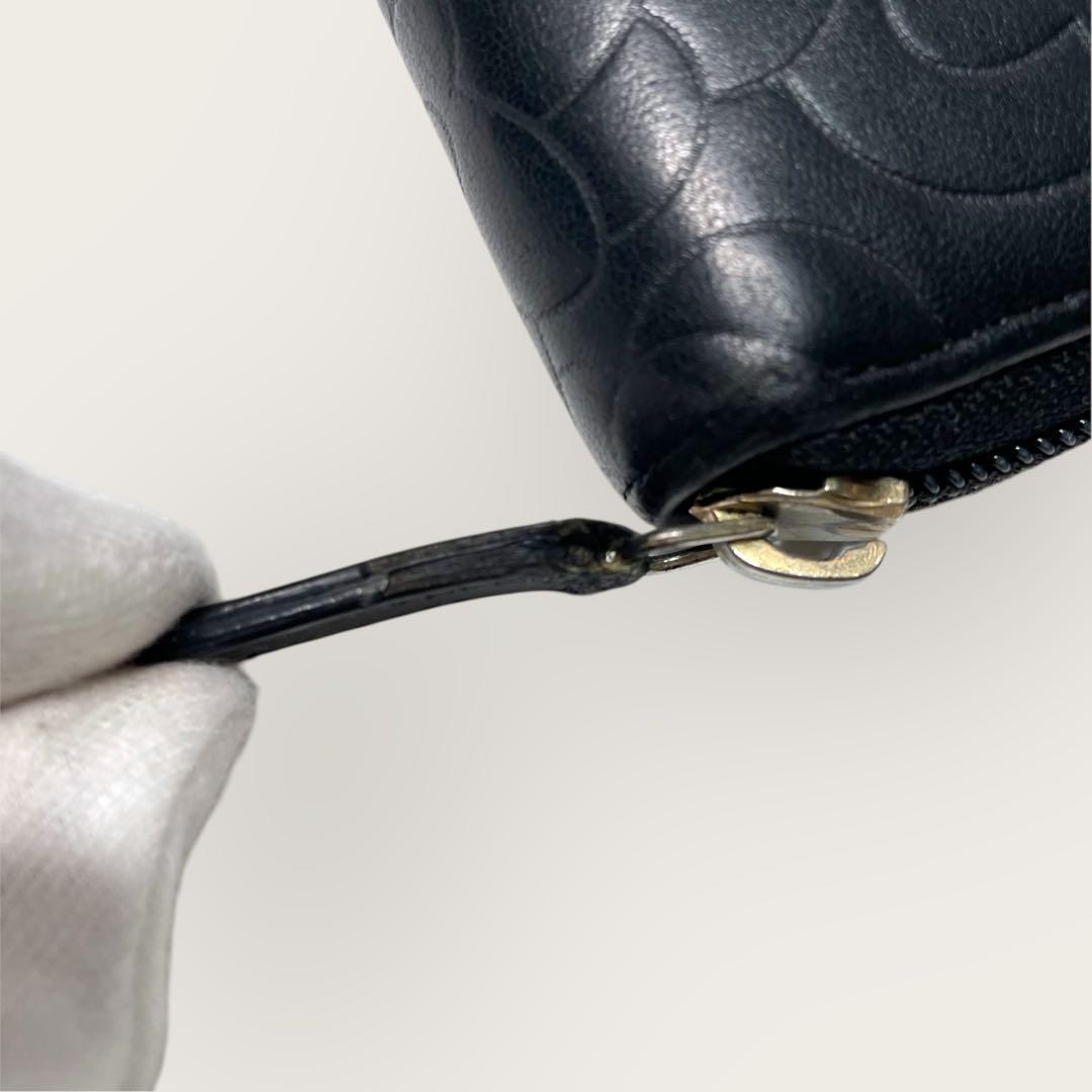 美品✨ CHANEL シャネル カメリア ラウンドジップ 長財布 黒 ゴールド