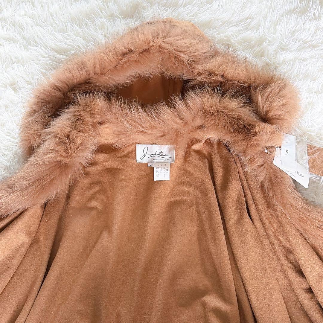 新品タグ付き【JWhite】カシミヤ100% フォックスファー フード付ポンチョ