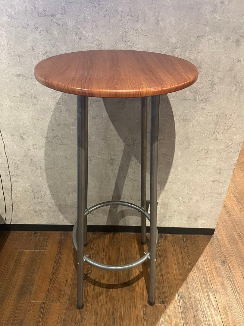 木製円形テーブルとバースタイル椅子2脚セット