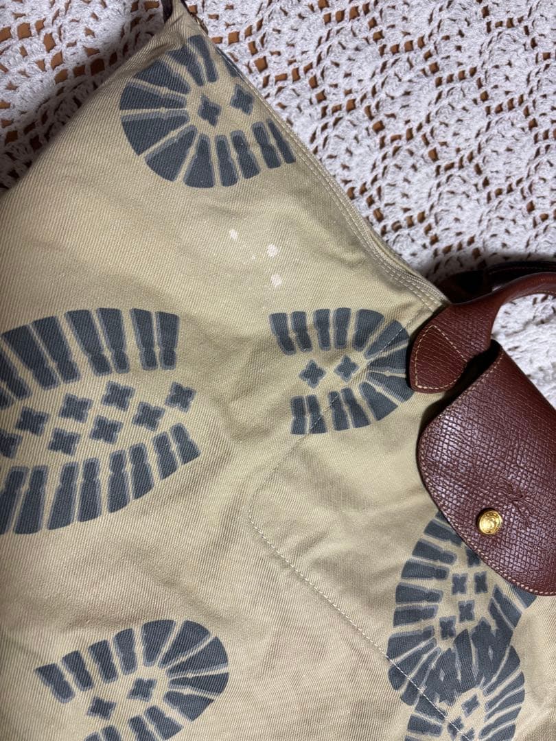 希少●2008ヴィンテージ●ロンシャン●足跡模様 ボストンバッグ 大容量●旅行